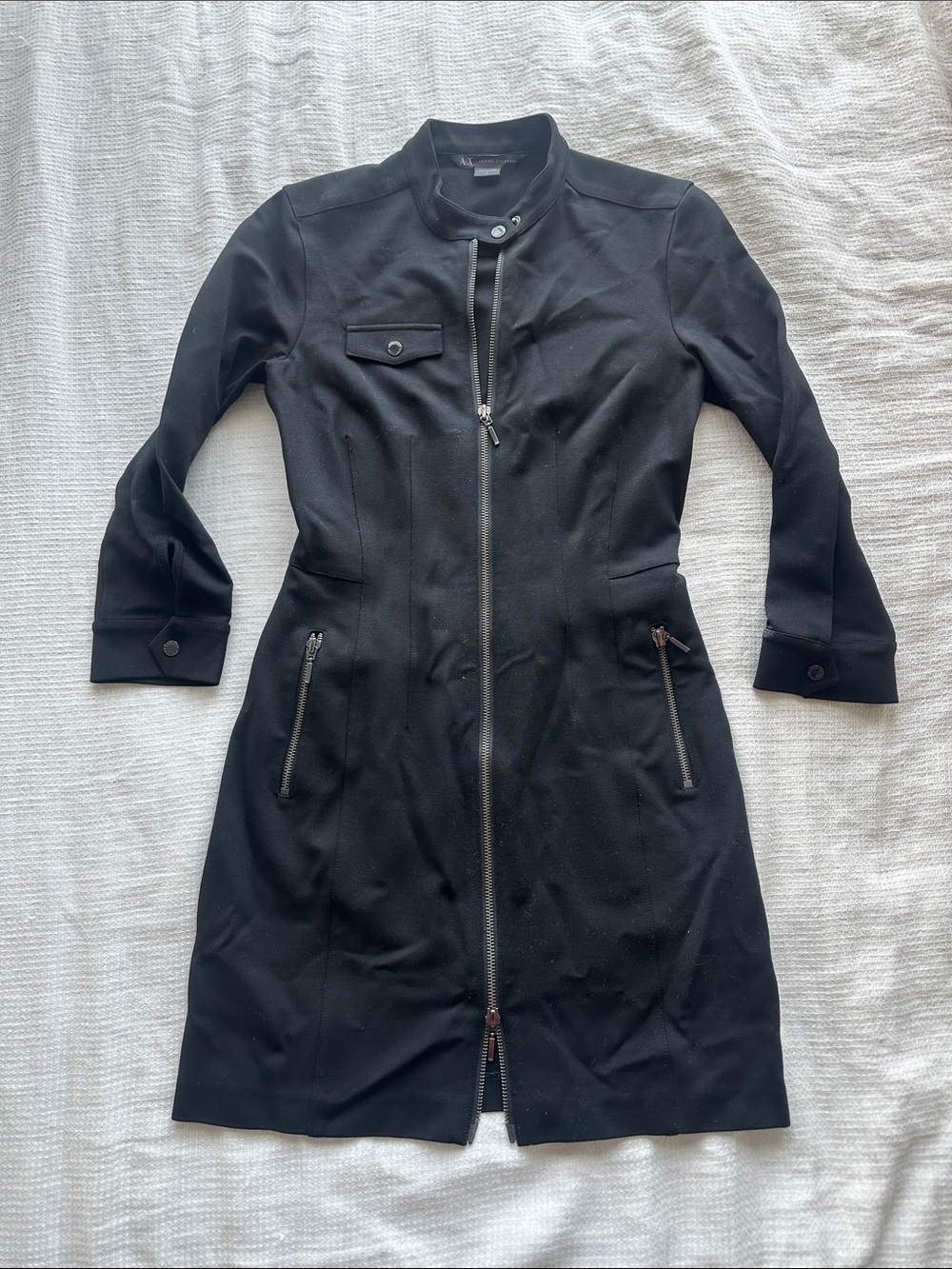 Armani Exchange Black Zip-Front Fitted Mini Dress